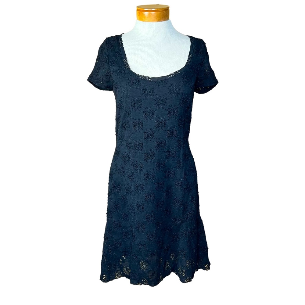 Free People Black Stretchy Lace Like Dress With Flower Design Fits Small…